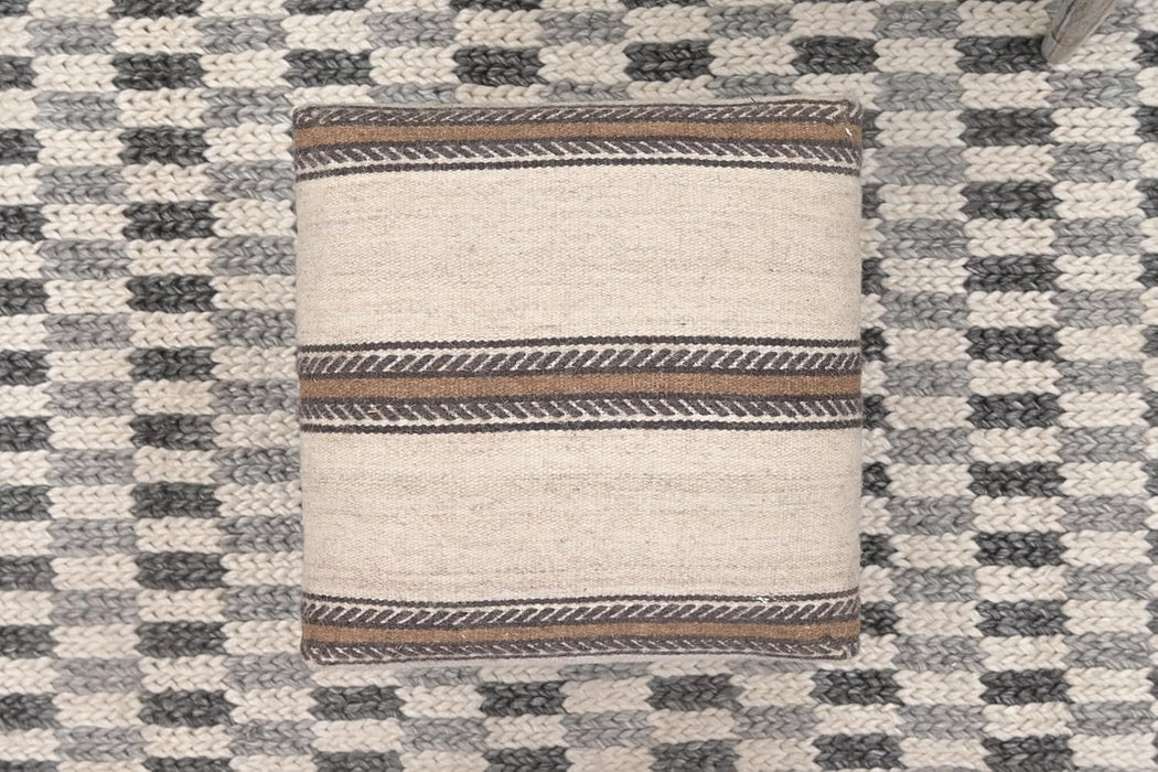 Handmade Jute Soft Ottomans Square Shape Stool for Sitting and Foot Rest with Wooden Legs, Entryway Modern Stool for Living Room, Bedroom (White Wool, L 15.74 X W 15.74 X H 14 Inch)