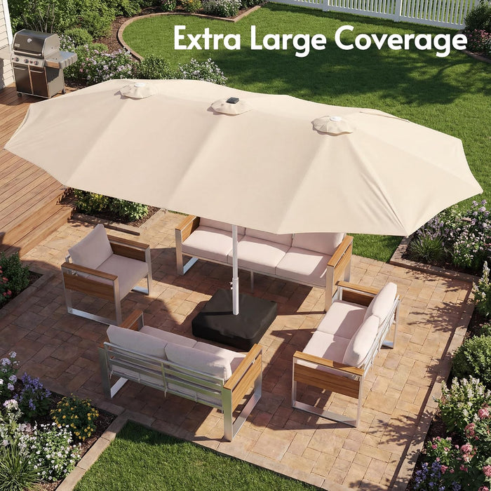 15Ft Large Rectangular Outdoor Umbrella with Base,Champagne