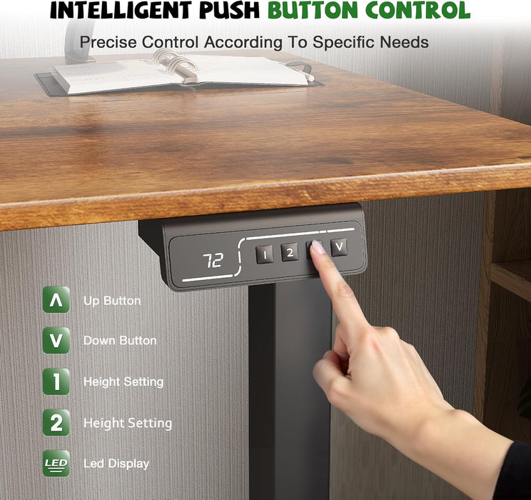 Electric Standing Desk with Monitor and Laptop Workstation, 47 X 24 Inches Height Adjustable Sit Stand up Desk, Computer Workstation with Cup Holder and Hook, Cable Holes, Rustic Brown