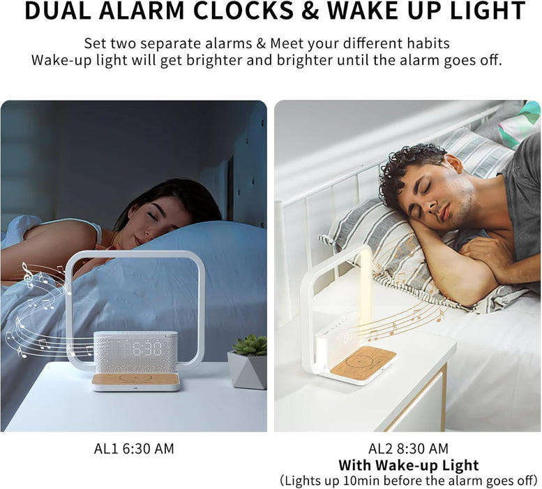 Sunrise Alarm Clock for Heavy Sleepers,Touch Lamps for Nightstand with Wireless Charger Station for Iphone/Samsung,Sound Machine,Wake up Light with Snooze/Timer/10 Natural Sounds/3 Dimmable