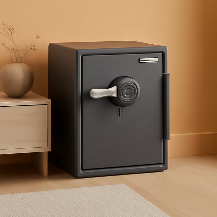 Fireproof and Waterproof Gray Steel Home Safe with Digital Keypad Lock, Floor Safe with Interior Lighting Secures Money, Documents, 2.05 Cubic Feet, SFW205GQC