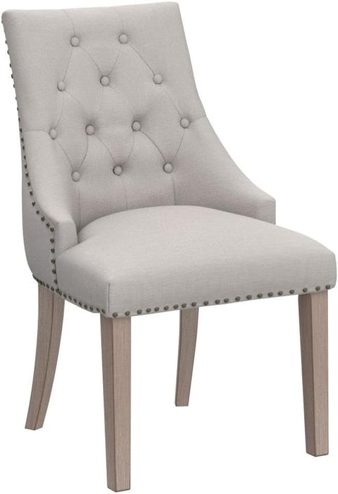 Dining Chair Beige Fabric Leisure Padded Ring Chair, Nailed Trim, Set of 2