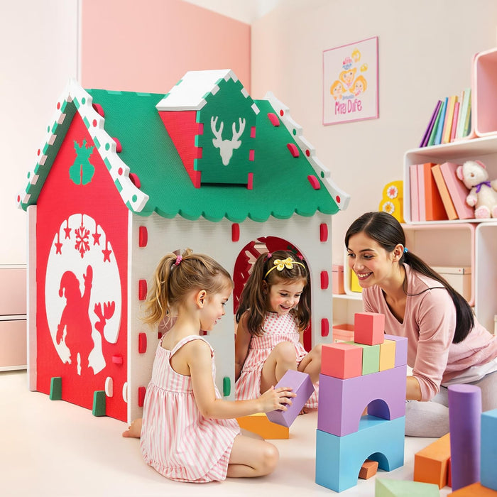 EVA Foam Kids Playhouse, DIY Building Blocks Toy, Indoor Outdoor Children'S Play Tent, Creative Fun House Gift for Toddler Children Ages 3 and Up, Green Roof