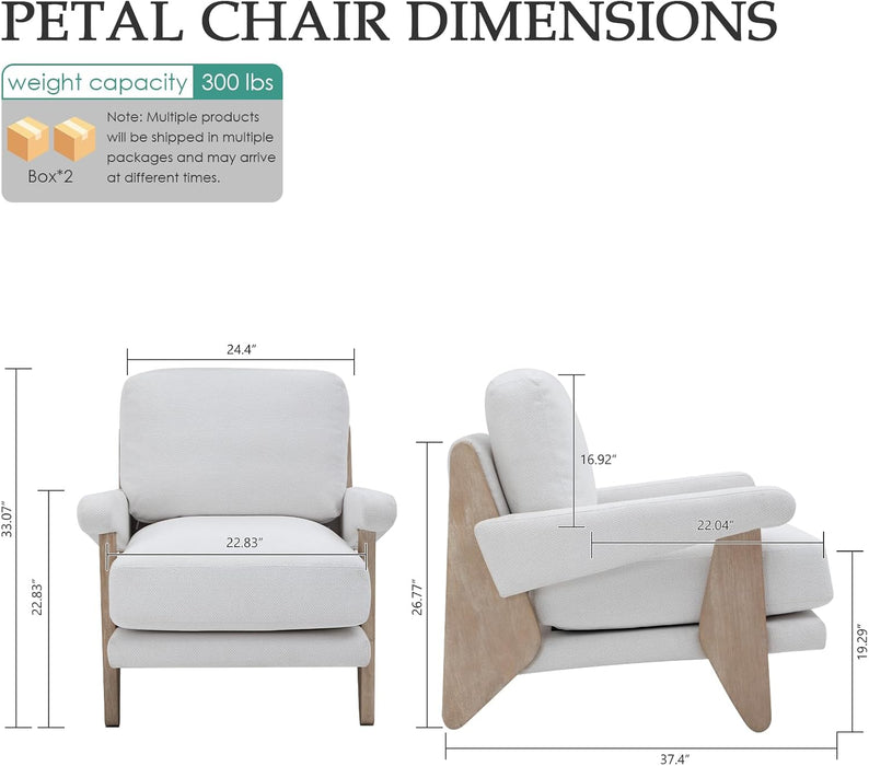 2 Pcs Accent Chair Mid Century Modern Chenille Armchair, Solid Wood Frame, Lounge Upholstered Armchair, Reading Chair, Sturdy Base,For Living Room, Bedroom,Office,Comfy Guest Waiting Room Chairs,White