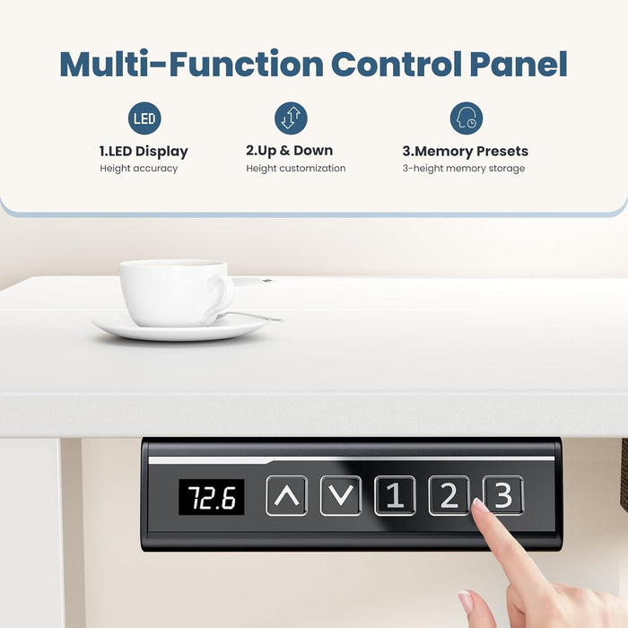 Electric Standing Desk Adjustable Height, 40X24 Inch Sit Stand up Home Office Desks Computer Workstation PC Work Table with 3 Memory Preset Splice Wood Board Metal Frame, White