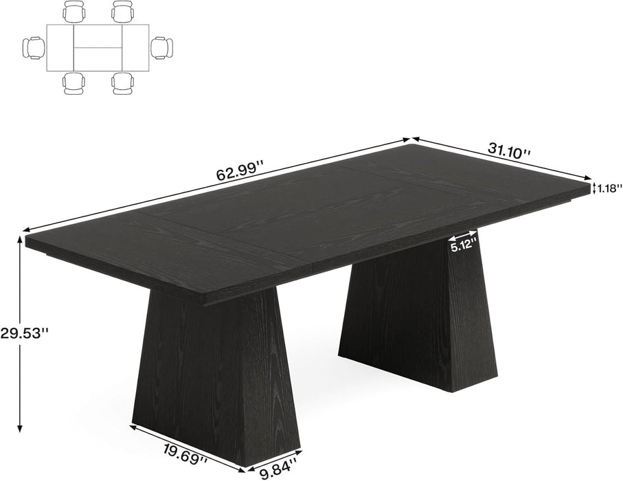 63-Inch Black Dining Table for 4-6, Modern Kitchen Table with Sturdy Tapered Wood Legs, Rectangular Dinner Table with Large Tabletop for Dining Room, Kitchen, Living Room,Black