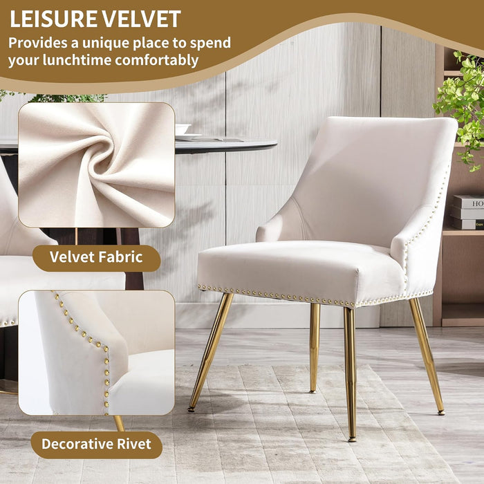 Velvet Dining Room Chairs Set of 2 Nailhead Back with Gold Legs,Beige