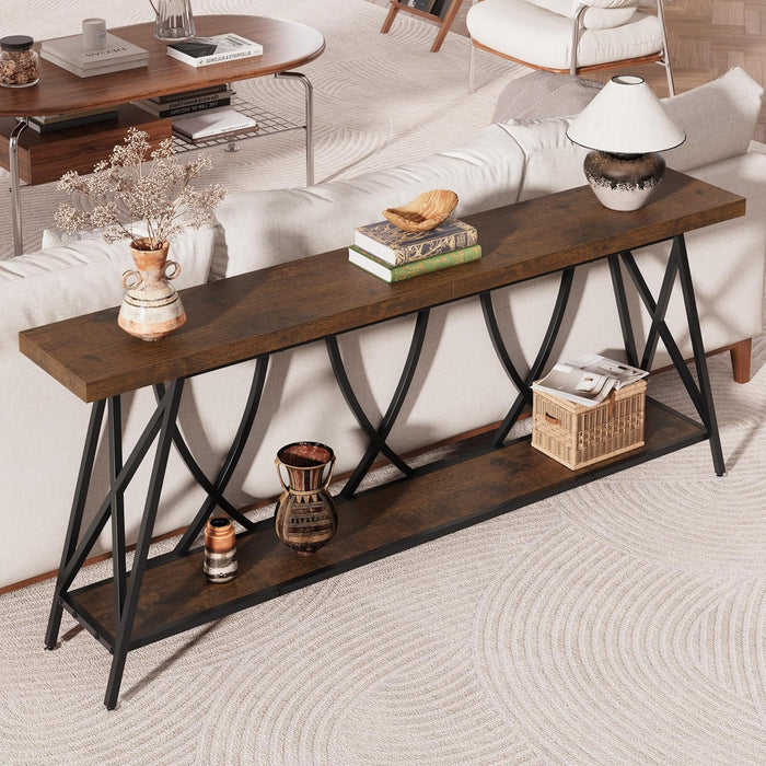 70.9" Narrow Console Table for Entryway, Industrial Long Sofa Table behind Couch, Farmhouse Hallway Table with Storage for Living Room, Entrance, Foyer, Rustic Brown