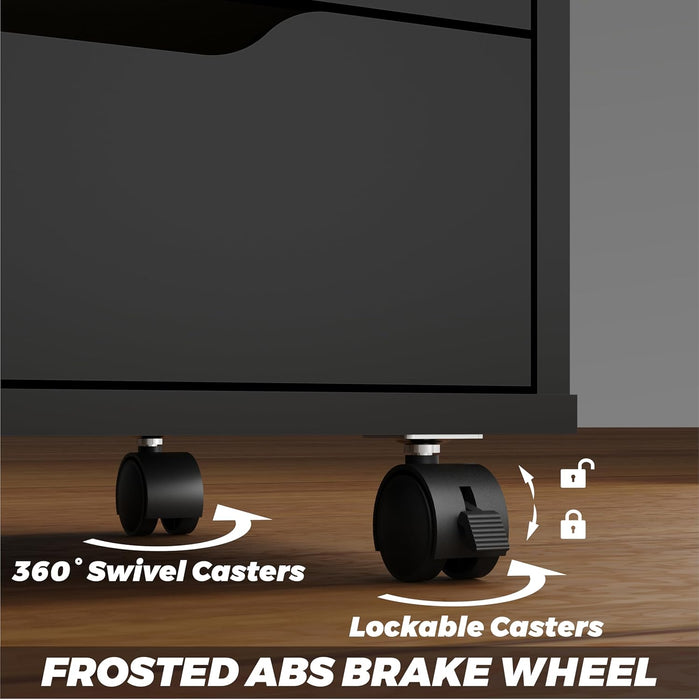 5-Drawer Chest with 1 Door, Wooden Chest of Drawers Storage Dresser Cabinet with Wheels, Office Organization and Storage, Bedroom Furniture (Black-S)