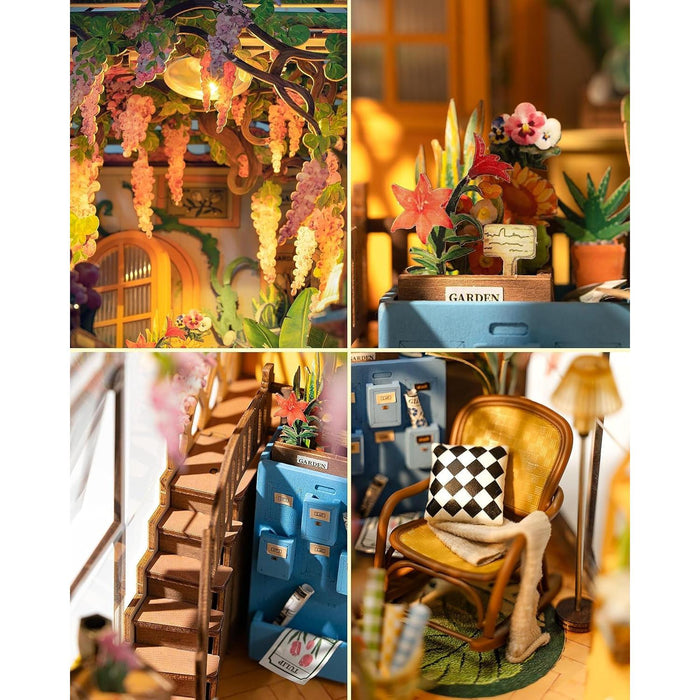 DIY Book Nook Kits for Adults-Garden House Bookshelf Insert Booknook-3D Puzzle Dollhouse Room Decor for Teen Girls Boys Women Men
