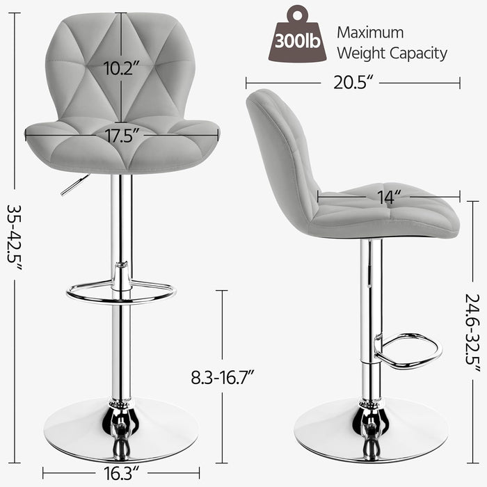 Bar Stools Set of 4, PU Leather Swivel Barstools, Height Adjustable Counter Stools with Backrest Fot Kitchen Home Bar, Light Grey