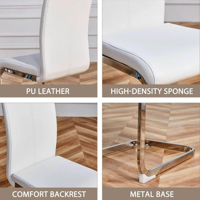 Dining Chairs Set, Kitchen Modern Metal Chairs with Faux Leather Padded Seat High Back and Sturdy Chrome Legs, Chairs for Dining Room (White-1, Set of 4)