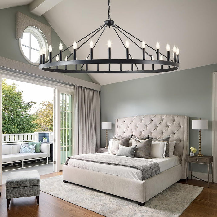 Large Black Wagon Wheel Chandelier 64 Inch,30-Light Farmhouse Wagon Wheel Chandeliers round Industrial Ceiling Light Fixtures for Outdoor Porch High Ceilings Living Dining Room Foyer Entryway