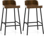 24.5'' Bar Stools Set of 2, Counter Height Bar Stools with Low Back & Footrest, Metal Frame, Industrial Bar Chairs, Armless Barstools for Kitchen Island, Pub, Kitchen, Cafe, Breakfast, Brown