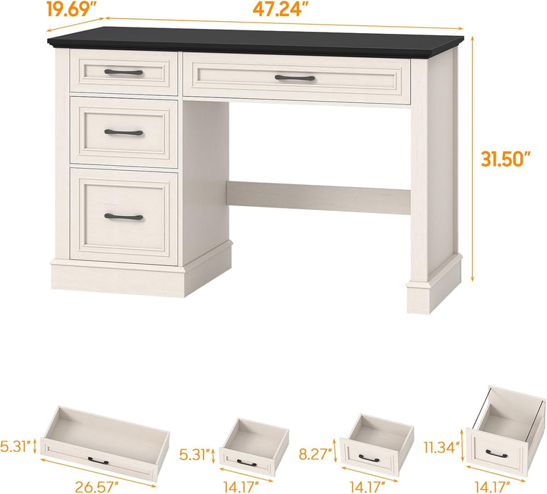 Farmhouse 47" Executive Desk with 3 Drawers and Adjustable File Drawer, Workspace for Home Office and Study, Black.