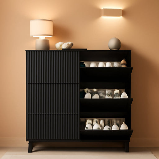 Sleek Black Entryway Shoe Cabinet With Organization