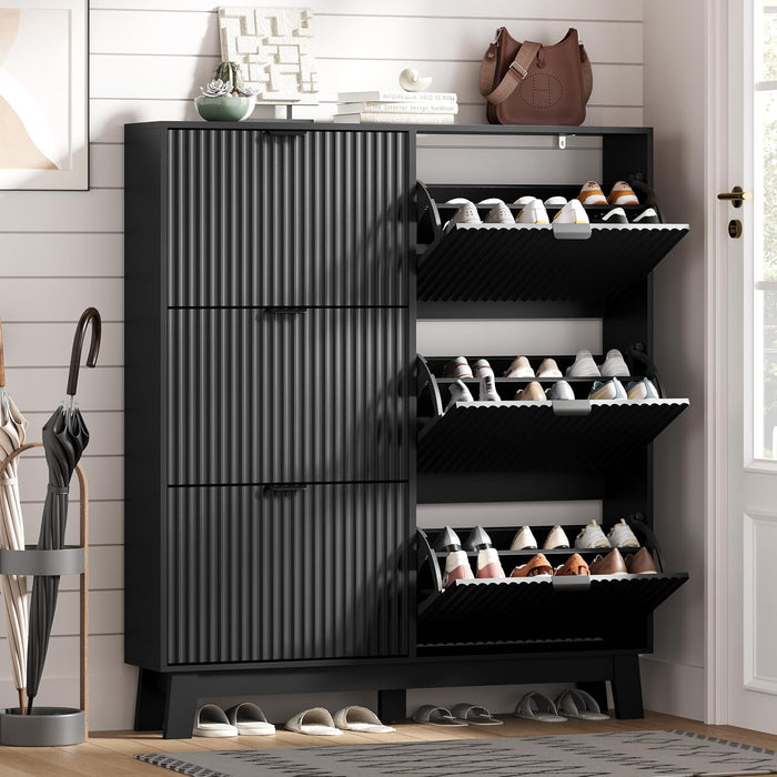 Sleek Black Entryway Shoe Cabinet With Organization