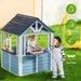 Wooden Playhouse, Outdoor Kids Playhouse with Sink, Stove, Cookware, Flowerpot Holders, Snack Bar, Cottage Play House for Backyard, Blue
