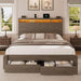 Queen Size Bed Frame with 2 Storage Drawers and Headboard Wooden Platform Bed Frame with LED Lights and Charging Station Easy Assembly/No Box Spring Needed/Brown