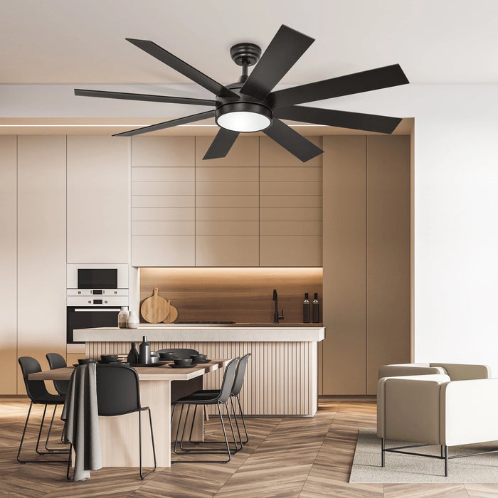 60 Inch Modern Ceiling Fan with Light and Remote, DC Fanlight for Livingroom, Bedroom, 8 Blades, Reverse Airflow,6 Speeds, 3 Color Temperatures - Black