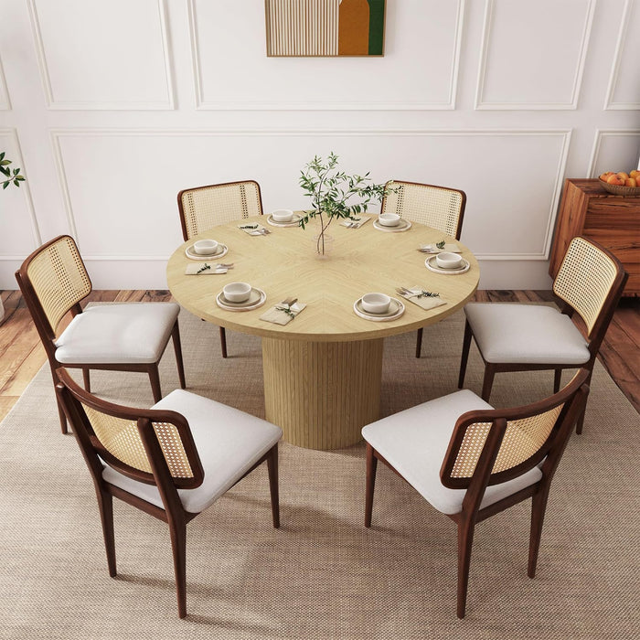 47 Inch round Dining Table, Farmhouse Fluted Dining Kitchen Table, Modern Wood Small Circle Dining Table for Kitchen Living Room, Natural