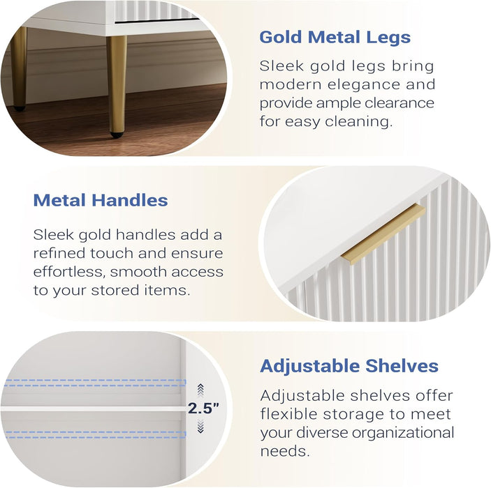 Fluted Sideboard Cabinet White With Adjustable Shelves