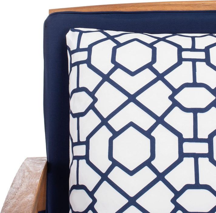 Outdoor Collection Fontana Natural/ Navy Blue Cushions/ Geometric Pattern Pillows 4-Piece Conversation Patio Set