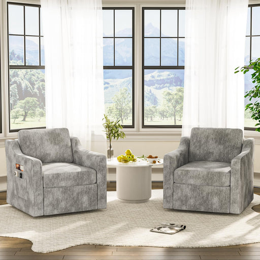 Grey Velvet Upholstered 360 Degree Swivel Armchairs
