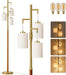 70" Wood Floor Lamp Dimmable Floor Lamps for Living Room Bedroom Mid Century Modern Floor Lamp Gold Standing Lamp Tall Lamps for Office Nursery Reading Elegant Stand up Lamp, 3 Bulbs Included