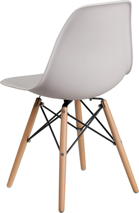 Elon Series Plastic Modern Dining Chair with Wooden Legs, Mid-Century Modern Accent Chair for Dining Rooms and Offices, White