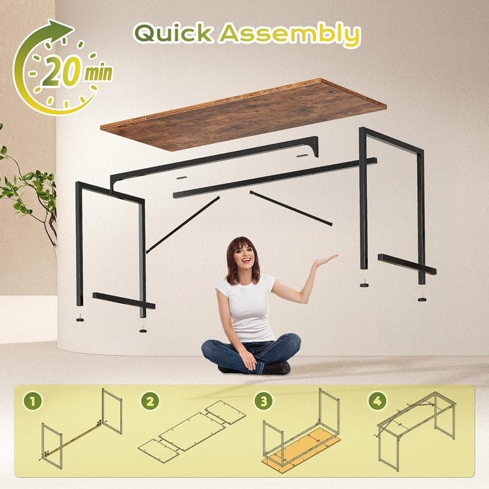55 X 19.7 Inch Computer Desk, Home Office Desk with Spacious Desktop, Modern Gaming Desk, Writing Study Table for Bedroom, Small Spaces, Work from Home Desk with Metal Frame, Rustic Brown