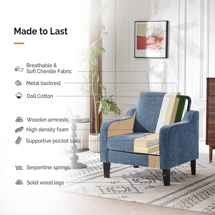 Navy Blue Chenille Mid Century Upholstered Armchair