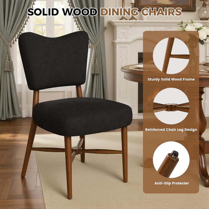 Mid Century Dining Chairs Set of 4, Linen Seat, Wood Legs, Black