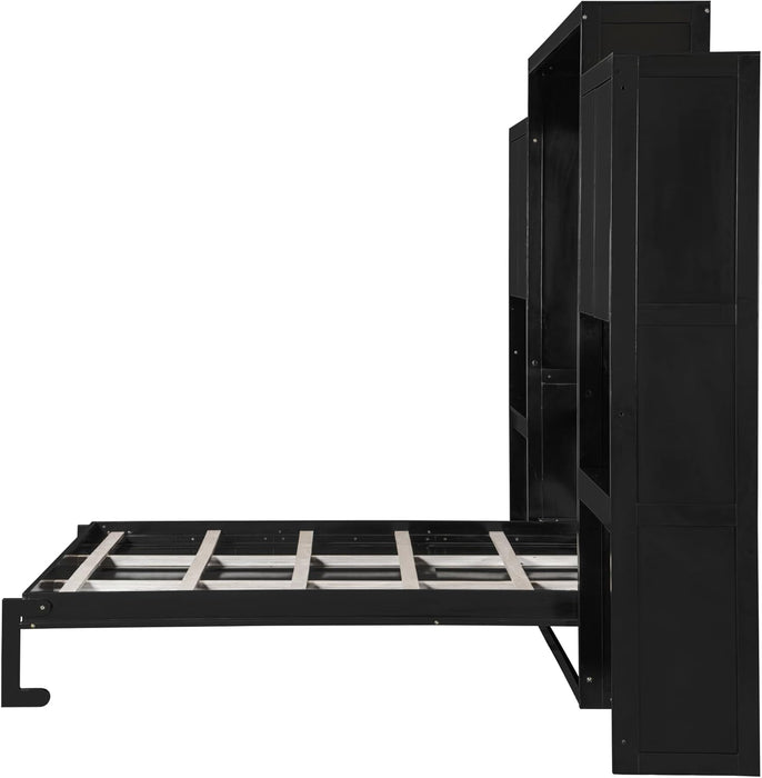 Queen Size Murphy Bed with Desk, Storage Cabinets, Vanity and Mirror for Bedroom, Living Room, Apartment