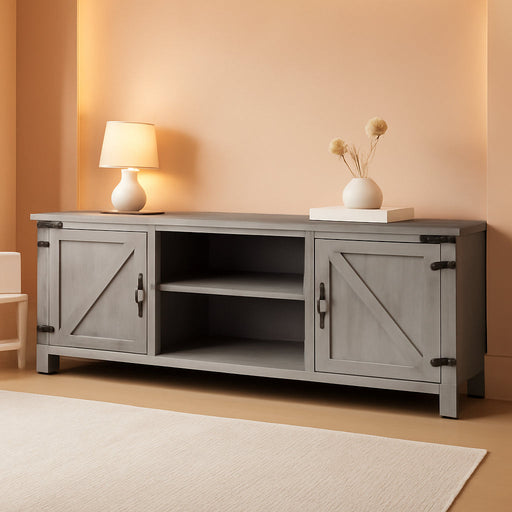 Georgetown Modern Farmhouse Double Barn Door TV Stand for Tvs up to 80 Inches, 70 Inch, Stone Grey