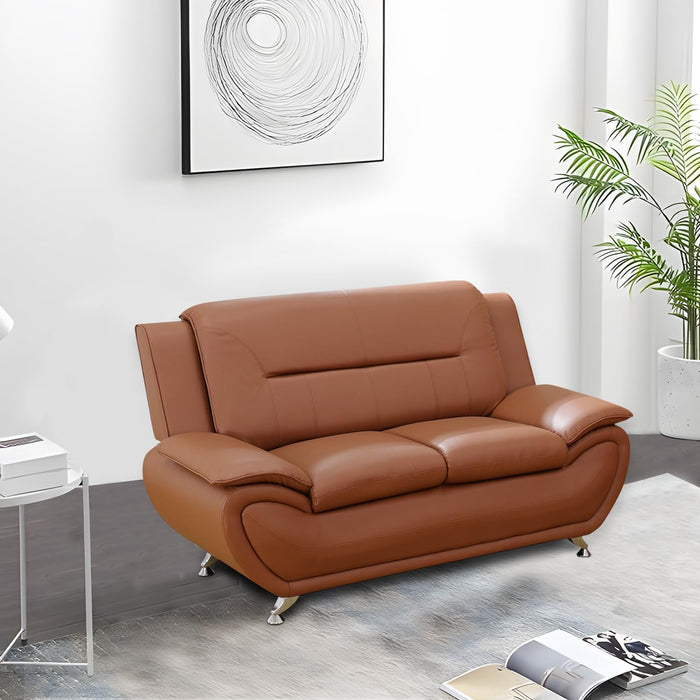 Faux Leather 2 Piece Sofa Set, Modern Orange Living Room Couch and Loveseat with Solid Wood Frames, Foam Filled, Button Tufted