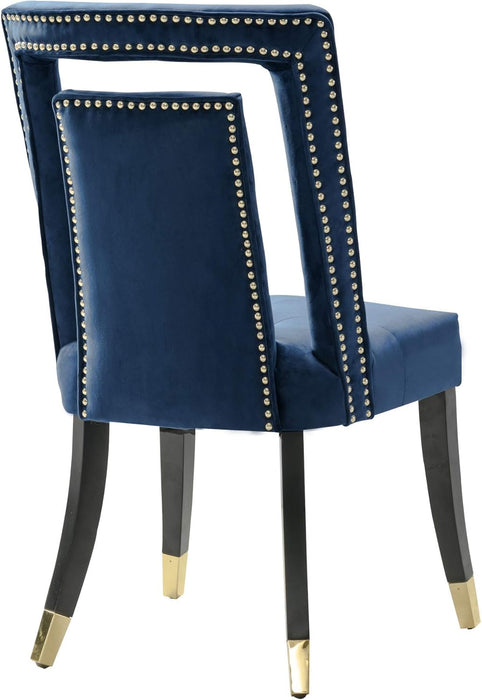 Elsie Dining Side Chair Velvet Upholstered Nailhead Trim Seat Espresso Finished Gold Tip Tapered Wood Legs Modern Transitional (Set of 2), Navy