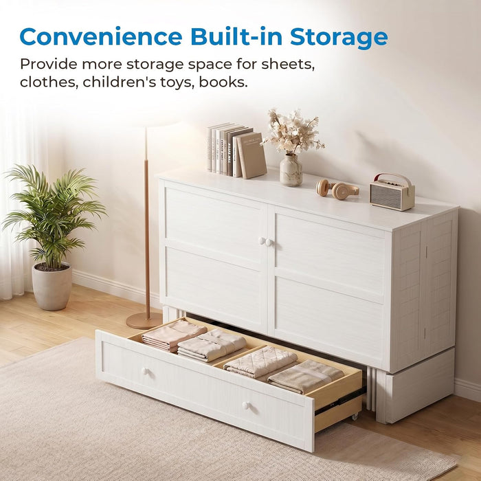 White Queen Murphy Bed Cabinet With USBChargingModule