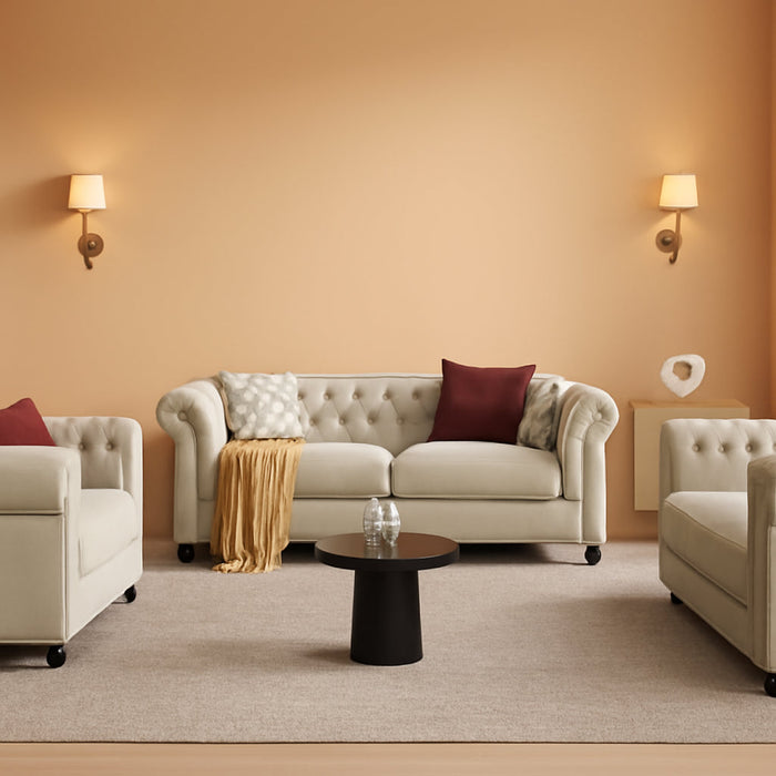 3 Piece Classic Chesterfield 6-Seater Set, Tufted Chair & Loveseat & Sofa Solid Wood Legs Thick Cushion, Pet-Friendly Couch Set Furniture for Living Room Bedroom Apartment, Linen Beige