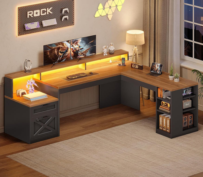 65"X59" L Shaped Desk with Lockable Drawers Storage for Home Office