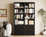 Bookshelf and Bookcase with Doors, Floor Standing 6-Tier Shelf Display Storage Shelves, Tall Bookcases for Home Office, Living Room, Black