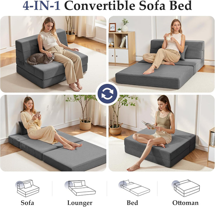Dark Gray 4In1 FoldingMemoryFoam SofaBed WashableCover