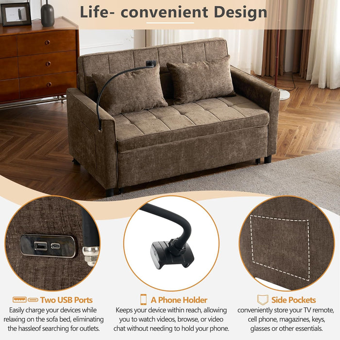 PremiumGradeUltra Chenille Sleeper Sofa With USB Ports