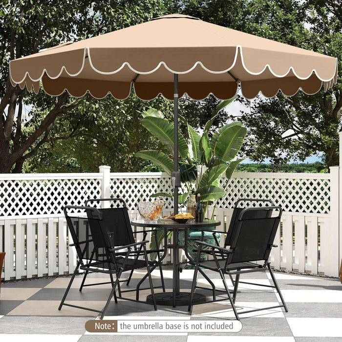 10 FT Patio Umbrella, 2-Tiers Scalloped Outdoor Table Market Umbrella with Tilt Adjustment, Crank, 8 Sturdy Ribs for Pool, Deck, Backyard (Coffee)