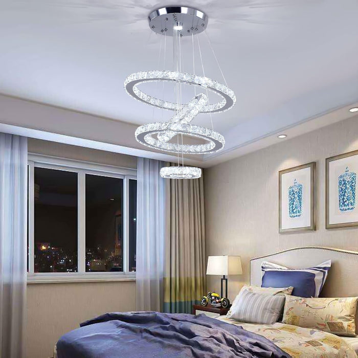 Crystal Ring Pendant Chandelier Cool White Lighting