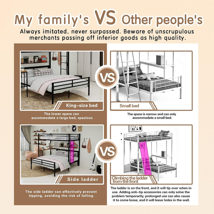 Black LShaped TwinOverFull BunkBedDesk HeavyDuty Metal