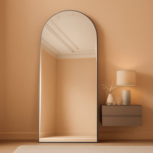 46"X76" Arched Full-Length Mirror, Oversized Floor Mirror with Stand, Freestanding or Wall-Mounted Full Body Mirror for Living Room, Bedroom, or Cloakroom, Silver