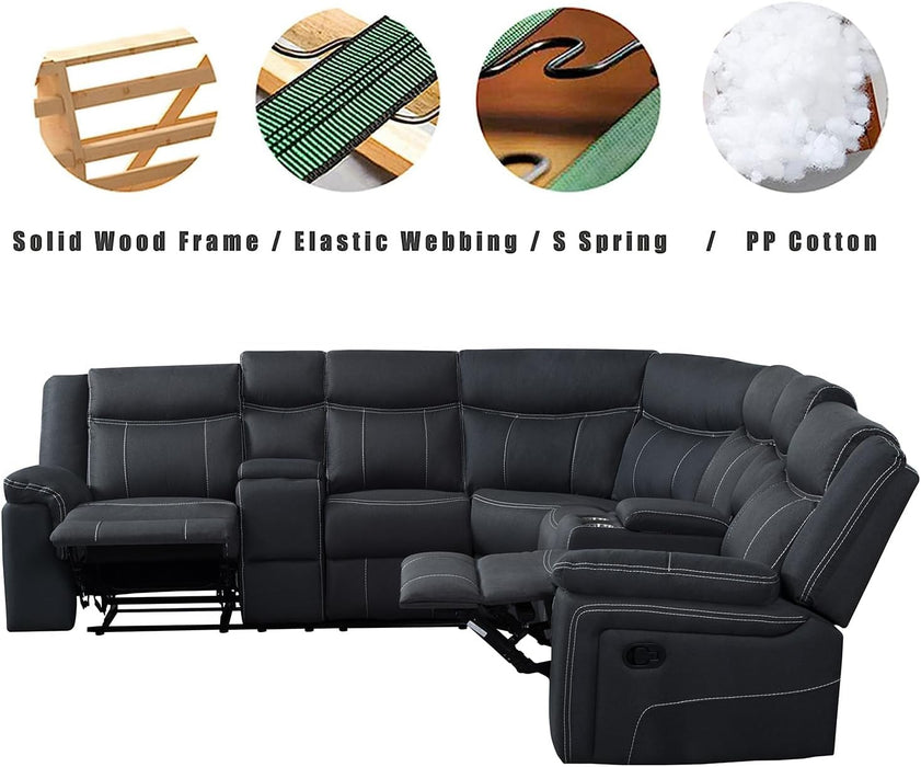 Manual Reclining Sectional Sofa with Storage & Cup Holders