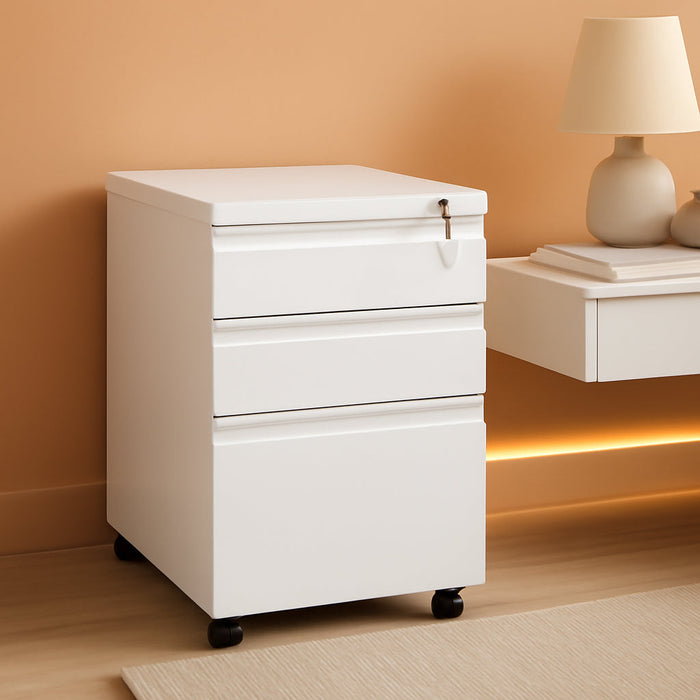 3 Drawer File Cabinet with Lock, File Cabinets for Home Office,Under Desk Cabinet, Locking File Cabinet for A4/Letter/Legal, Fully Assembled Expect Casters, Matte White