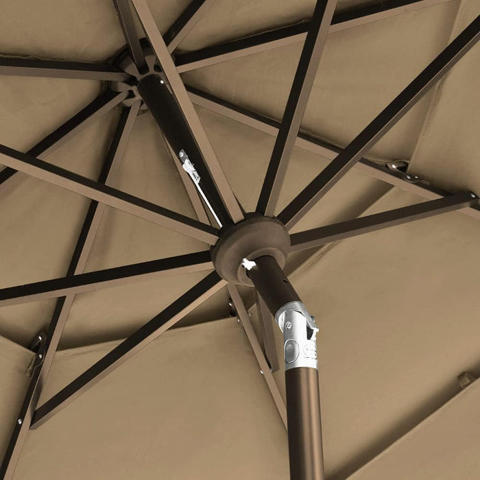 USA 10-Year-Non-Fading 9Ft 3-Tier Market Patio Umbrella, Commercial Grade Outdoor Table Umbrella with Crank Open, Windproof & UPF 50+ UV Protection, Heavy Duty Ventilation for Garden, Deck, Pool, Backyard, Beach & Bistro, Heather Beige